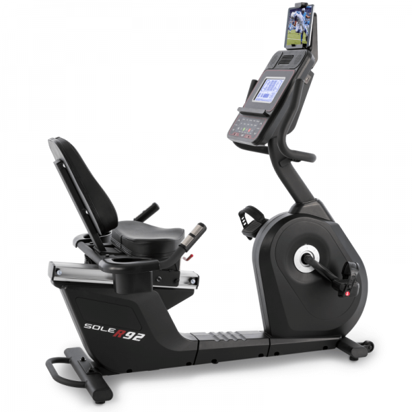 photos of the Sole R92 Recumbent Bike - side angle with screen